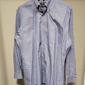 Kirkland Signature Men's Blue Patterned Button Down Shirt